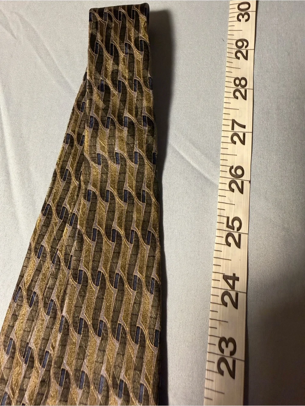 Silk Patterned Men's Tie in Olive Green and Navy - Brand: palatina